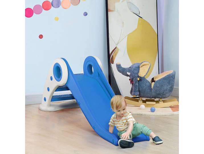 HOMCOM Toboggan Enfant Pliable Intérieur Extérieur Bleu HDPE