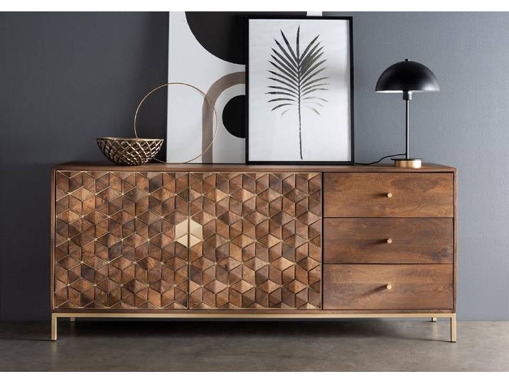 Sideboard 180x77cm 'Assuan'' Mango & Metall goldfarbig WZ-0462