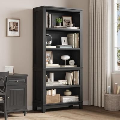 Garvee 2pcs 5 Tier Farmhouse Bookcase with Adjustable Shelves,71.3in Tall Wooden Bookshelf
