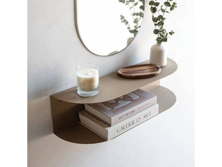 Console dentrée MILUKA Ovva 60 cm en métal Sable Étagère Murale Design 2 Niveaux