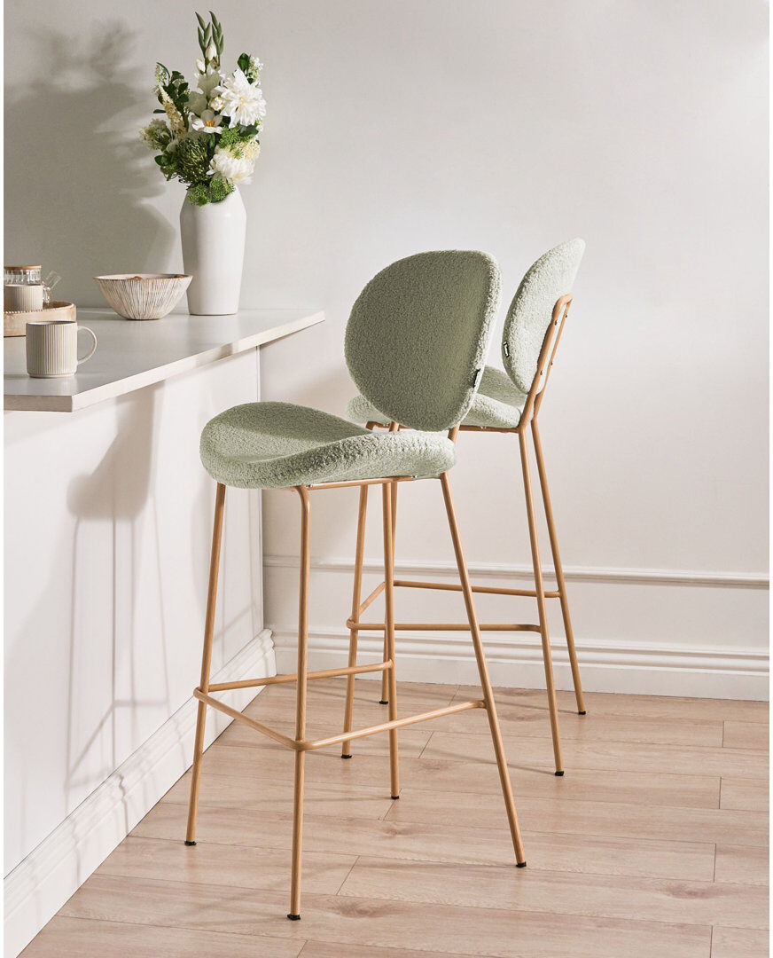 Beliani Luana Upholstered Boucle Bar Stool Light Green 116cm H X 52cm W X 48cm D