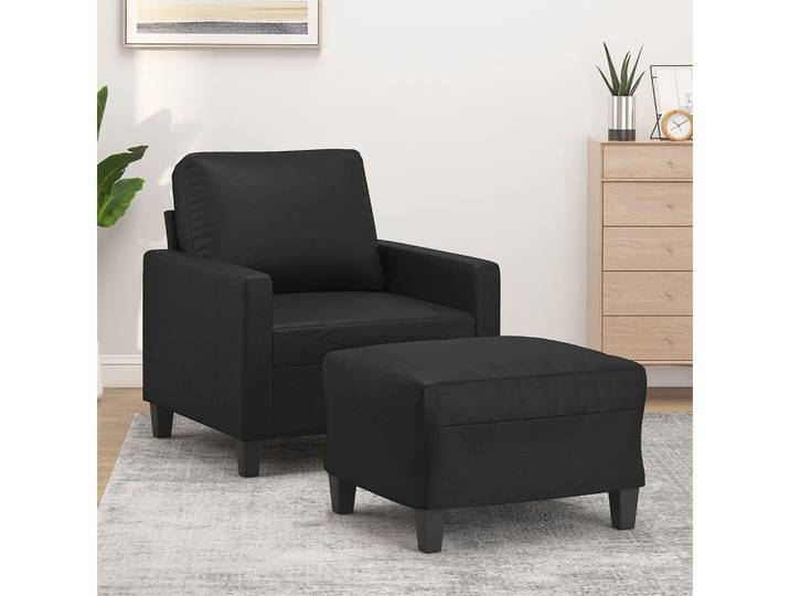 vidaXL Sofa vidaXL Sessel mit Hocker Schwarz 60 cm Kunstleder