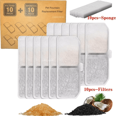 Inspire Curations PureSip Replacement Filter Cotton For Pet Water Fountains 10filters 10sponge