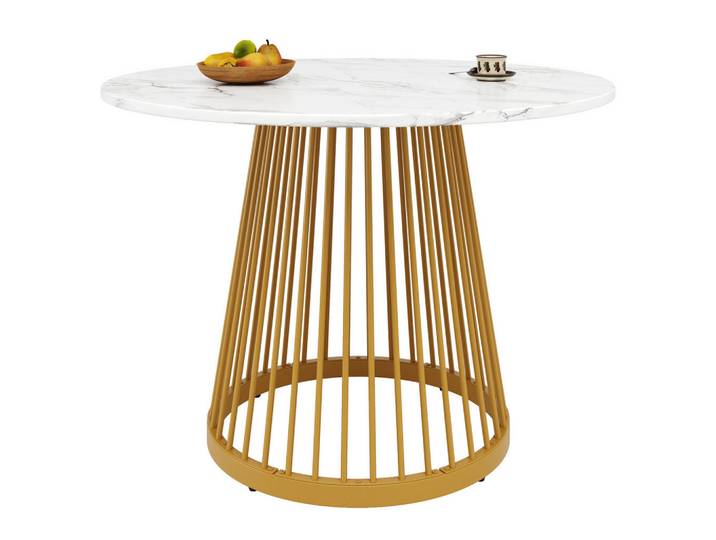 Modfu Esstisch 80x80x76 cm in Gold und Weiß aus MDF mit Marmoroptik, 80x76x80 cm, Esszimmer, Esstische