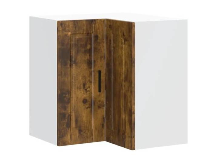 Helloshop26 Eckschrank, Wandmontage, Küche, 57 x 57 x 60 cm, großer Stauraum, klares Design, aus Holz, Eiche, Rauchgrau, 02_0050407