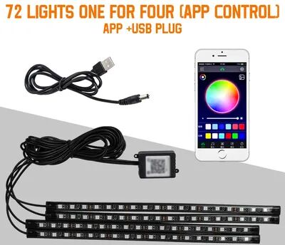 Of Wheels Deals LED Neon Car Ambient Foot Lights, Wireless Remote, APP Music Control, Auto RGB Interior Decorative Lamp 72led App Usb
