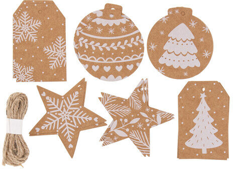 Geschenkanhänger "Weihnachten", braun, 3,5–7 cm, 12 Stück