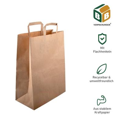 BB-Verpackungen GmbH 250 Papiertragetaschen 220 + 100 x 360 mm braun stabile 70 g/m² Grammatur Papiertüten Geschenktüten BB-Verpackungen