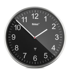Mebus Wanduhr 19578, Aluminium, analog, Funkuhr, Ø 30 cm, silber