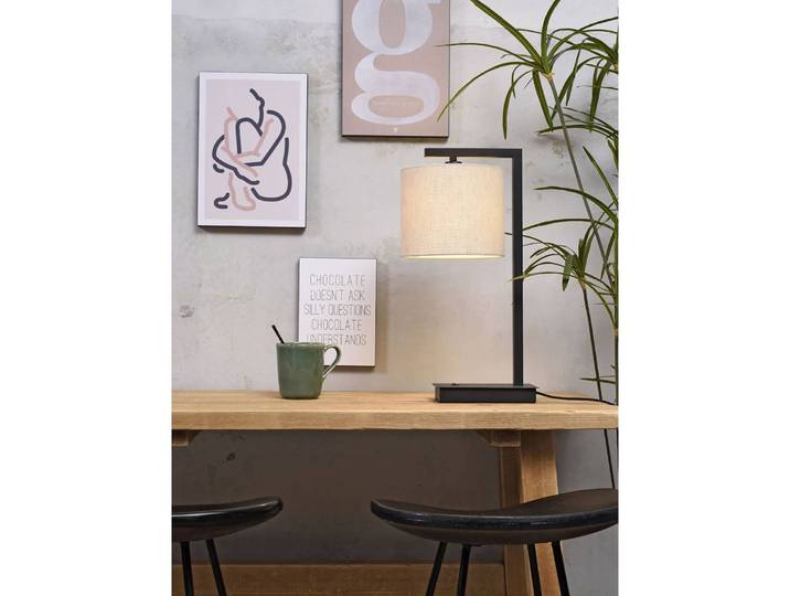 Lampe Boston Ø 18cm Noir/Beige Coton E14