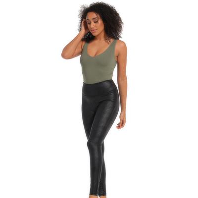 Leggings MAGIC BODYFASHION "Leather Look Legging", Damen, Gr. XL, N-Gr, schwarz, Obermaterial: 62% Polyamid, 38% Elasthan, schmal lang, Hosen Leggings, hoch tailliertes Design, keine vordere Mittelnaht