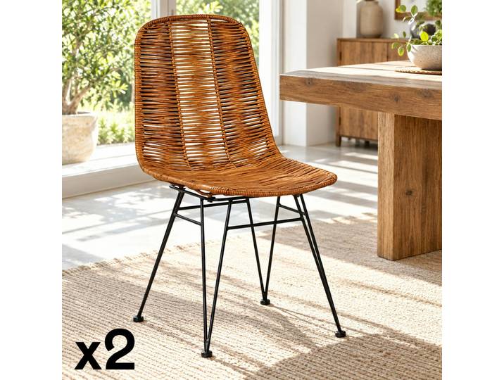 Chaise en rotin naturel pieds métal noir (lot de 2) CANADA