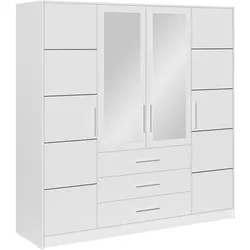 DREHTÜRENSCHRANK ELISE 196/200/57,5 cm 4-türig mit Spiegel Weiß