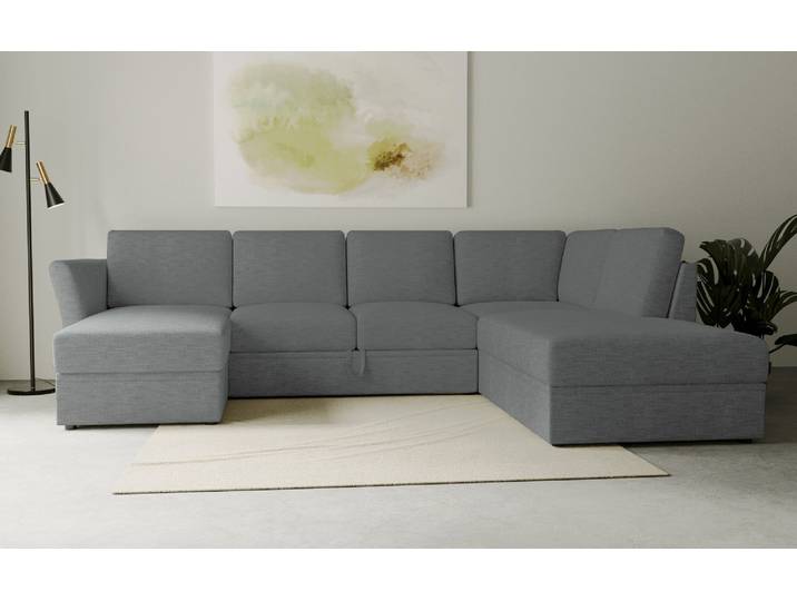 Wohnlandschaft GOODPRODUCT Lavars Schlafsofa , grau, B:310cm H:90cm T:226cm, 53% strukturiertes Polyester, 47% Polyester, Sofas, Wohnlandschaft, mit Bettfunktion und Stauraum, in zwei verschiedenen Bezugsqualitäten