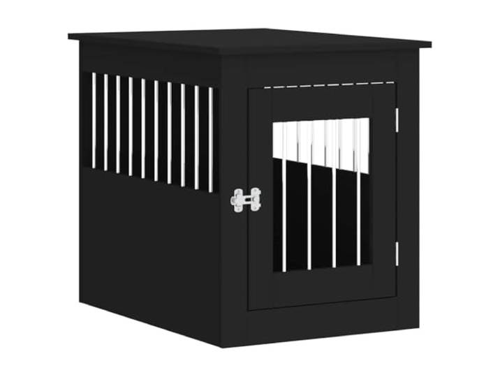 Hundeliege aus Holzwerkstoff, schwarz, 55x75x65cm, 2in1 Couchtisch, luftige Fenster, abschließbare Tür, verstellbare Öffnungsrichtung, stabile Konstruktion