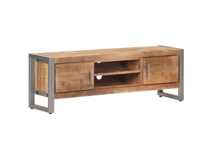 GKMBCVDFR TV-Schrank 120x30x40 cm Raues Mangoholz mit 2 Türen Industriestil, Eisenrahmen, zwei Fächer, tropisches Hartholz, langlebig
