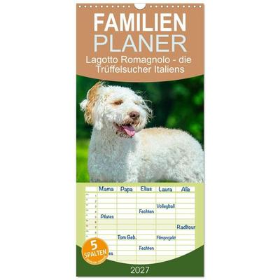 Familienplaner 2027 - Lagotto Romagnolo - die Trüffelsucher Italiens mit 5 Spalten (Wandkalender, 21 x 45 cm) CALVENDO