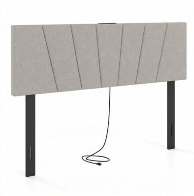 Costway Headboard for Queen and Full Size Bed Geometric Upholstered Head Board-Gray