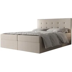 BOXBETT Dahlina 160/200 cm in Creme – mit Bettkasten und Luxus + TOPPER