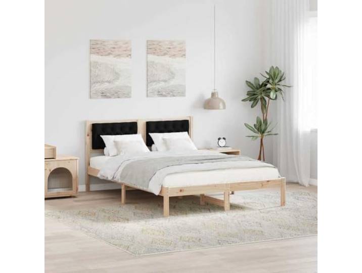 YNGBHFNOP Massivholz Modern Stil Bettgestell Braun 140 x 190 cm Bettgestell Massivholz Kiefer Schwarz 140x190 cm Bettrahmen mit Polster Kopfteil Lattenrost Stabil Modern