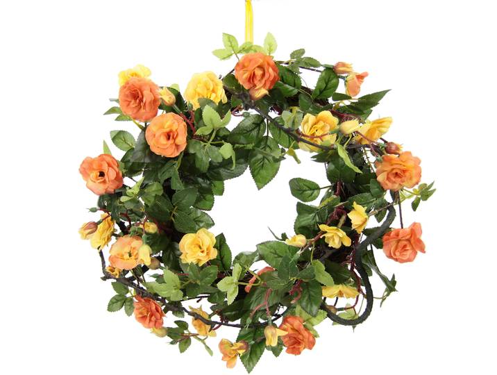 Kunstkranz I.GE.A. Wildrosen , orange, B:32cm H:8cm L:32cm, Kunstpflanzen, Kunstkranz, Rosenkranz, Türkranz, Rosenblüten