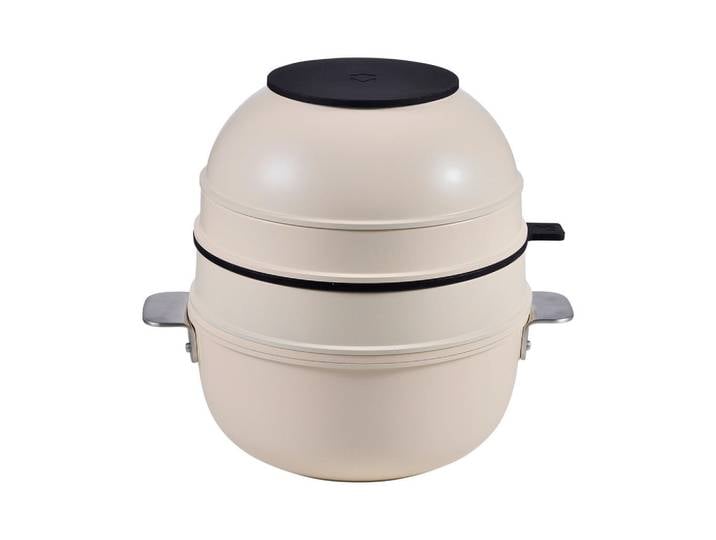 Masterpro Kochtopfset Share Play, Schwarz, Beige, Metall, Glas, 10-teilig, 18 cm, rund, 30.3x32x32.6 cm, Lfgb, hitzebeständige Griffe, rostfrei, stapelbar, abnehmbare leichte Reinigung,mit Dampfablass, mit Silikonring, Kochen, Töpfe, Topfsets