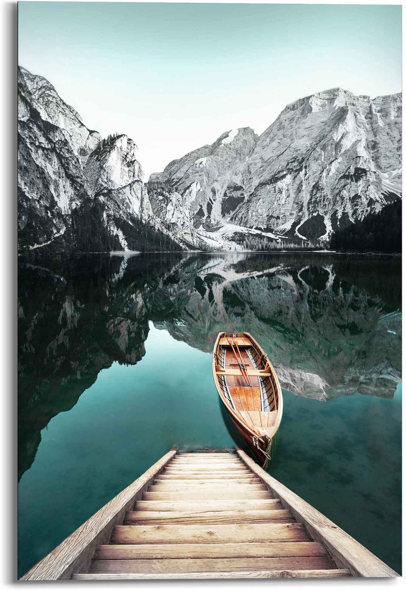 Reinders! Wandbild REINDERS "Wandbild Berg See Rocky Mountains - Glacier - Winter", grün (farbe bild(er): grün), B:60cm H:90cm, MDF, Bilder, Wandbild farbe bild(er): grün B/H/T: 60cm x 90cm, Seelandschaft, 1 Stk.