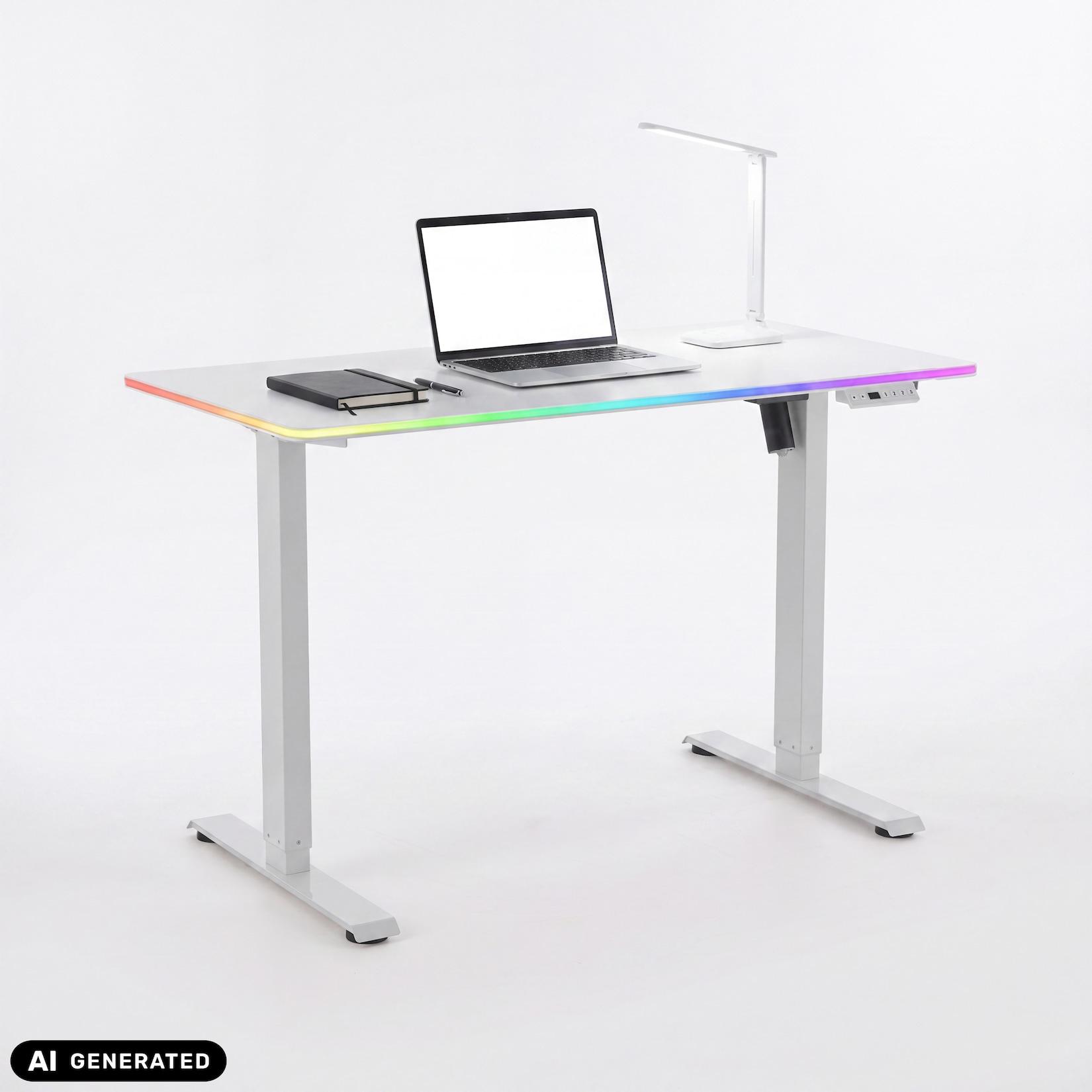 hjh OFFICE Elektrisch höhenverstellbarer Schreibtisch Worktime LED Melaminharzbeschichtete Spanplatte
