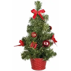 Idena Deko Weihnachtsbaum rot geschmückt 10 LED warmweiß 35cm batteriebetrieben