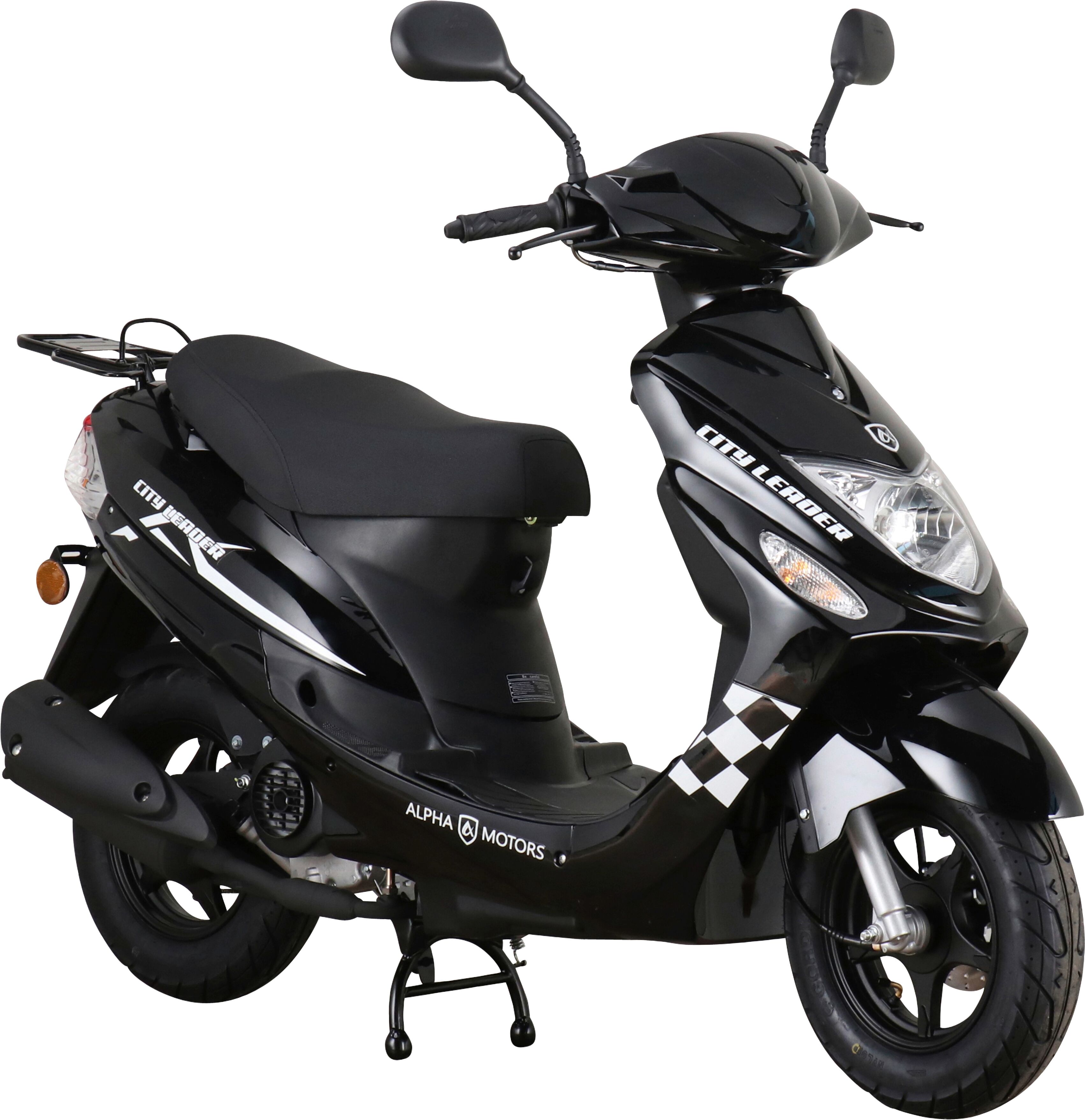 Motorroller ALPHA MOTORS "CityLeader", schwarz (schwarz, schwarz), Motorroller, 25 km/h, B:68cm H:105cm L:183cm