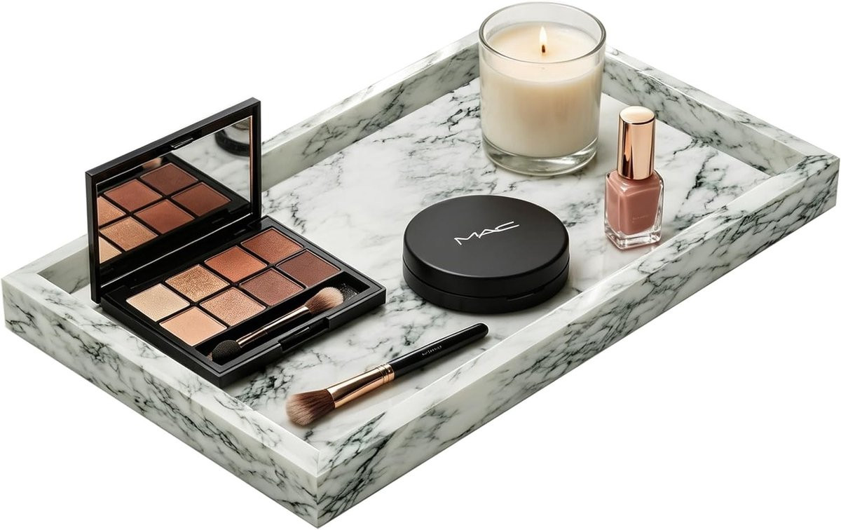 Decoratieve Marmeren Badkamer Tray, Rechthoekige Vanity Tray voor Parfum en Sieraden, Cyan Groen