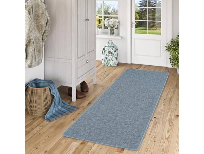 Schlingen Designer Teppich Läufer Niva Blau - Pflegeleichter & Strapazierfähiger Teppich aus 100% Polypropylen, Modern für Flur, Diele & Korridor, Melierte Struktur, Langlebig & Robustes Material