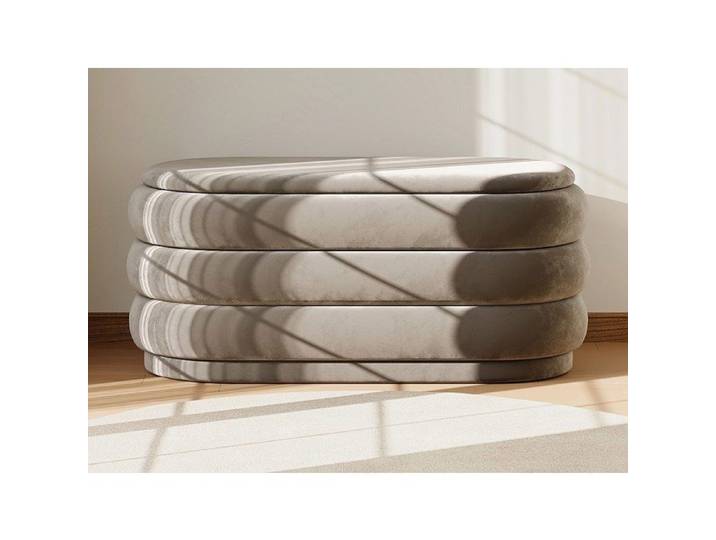 Banc coffre - Velours - Taupe - ECAMBI