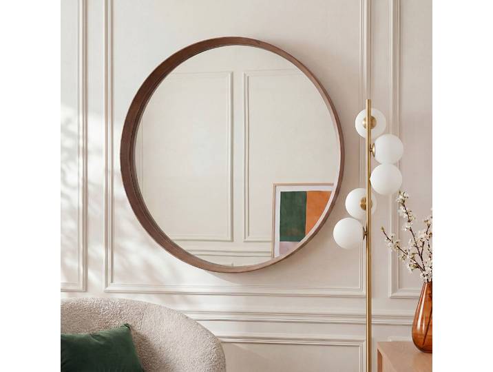 HABITAT - Miroir rond en chêne - 100 cm - Naturel foncé - Neptune II