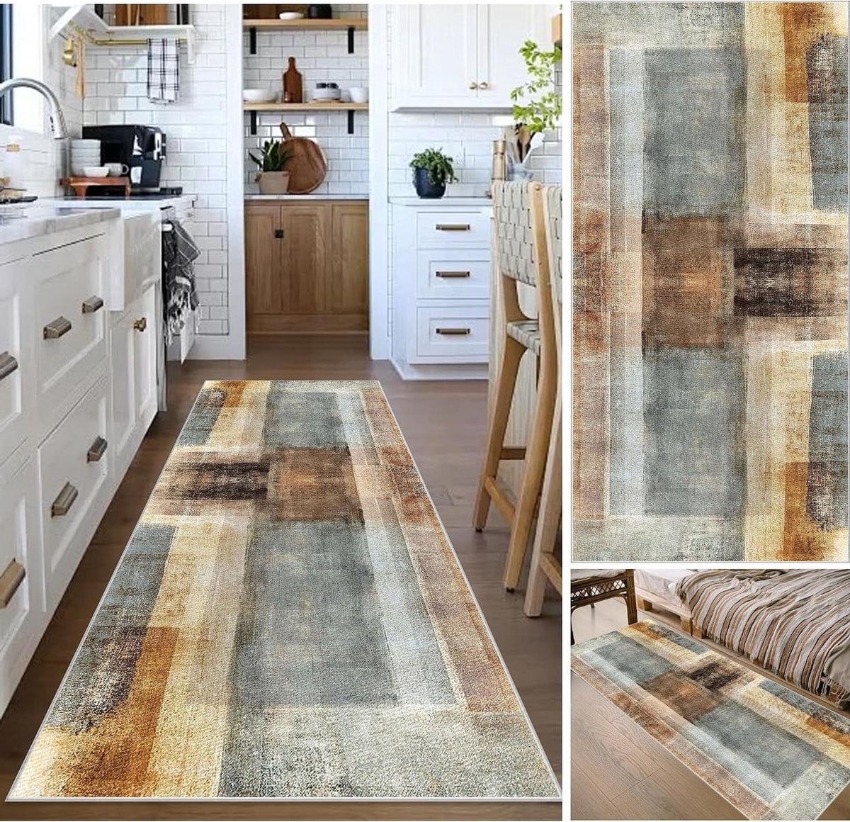 Modern Geometrisch Gangkleed en Keukenloper met Antislip, Wasbaar, Breedte: 90 cm, Lengte: 500 cm