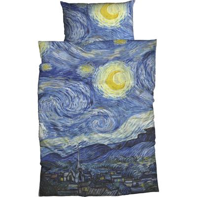 Bettwäsche GOEBEL "Starry Night", blau (moonlight blau), B/L: 155cm x 220cm, 1 Stk., 1 Stk., Satin, B/L: 80cm x 80cm, 2 Stk., Satin, Obermaterial: 100% Baumwolle, Bettwäsche, Bettwäsche, geniales Design von Vincent van Gogh