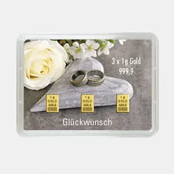 Goldbarren 3g "Stein+Ringe/Hochzeit" (Flip)