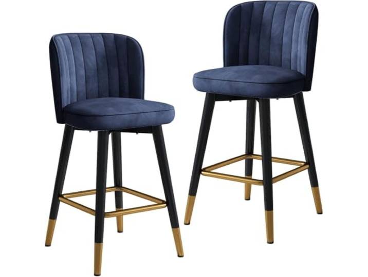 twwhyg Set aus 2 drehbaren Barhockern aus Samt mit hoher Rückenlehne, Küchenthekenstühlen, Verstellbarer Fußstütze for das Esszimmer(Blue,55cm)