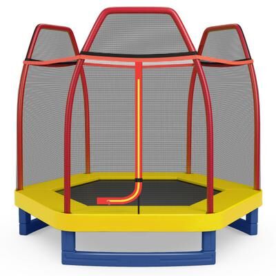 Costway 7 Feet Kids Recreational Bounce Jumper Trampoline-Red
