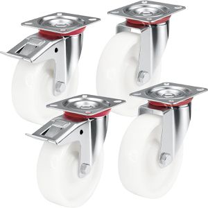 PRIOstahl Schwerlastrolle Set 4-teilig, 100mm Ø, Polypropylen, Tragkraft 240kg, mit Bremse