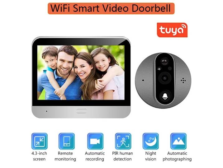 4.3 pouces WiFi Tuya sonnette vidéo intelligente 1080P interphone vocal bidirectionnel porte caméra oculaire sécurité à domicile Vision nocturne vidéo sonnette de porte