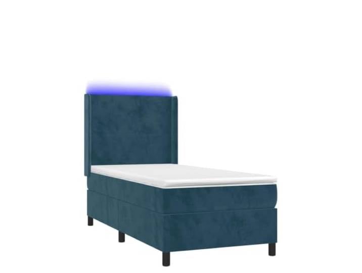PUGYNBK Boxspringbett, Samt, Dunkelblau, 90 x 190 cm Verstellbares Kopfteil, LED-Lichter, Taschenfederkernmatratze, weicher Schutz