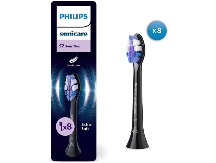 Aufsteckbürsten PHILIPS SONICARE Sensitive , schwarz, Zahnbürstenköpfe, 8 Stk., Aufsteckbürsten, für sensible Zähne und Zahnfleisch, für jedes Sonicare Handstück