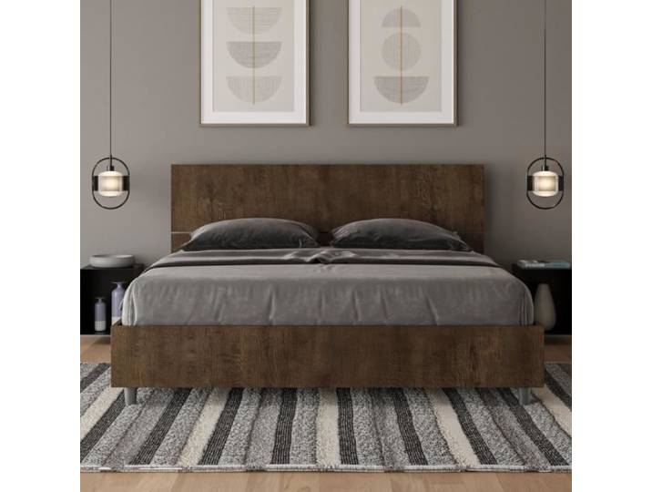Lit double Demas en noyer - DMAS - Tête de lit droite - Cave en bois - 160x190 cm