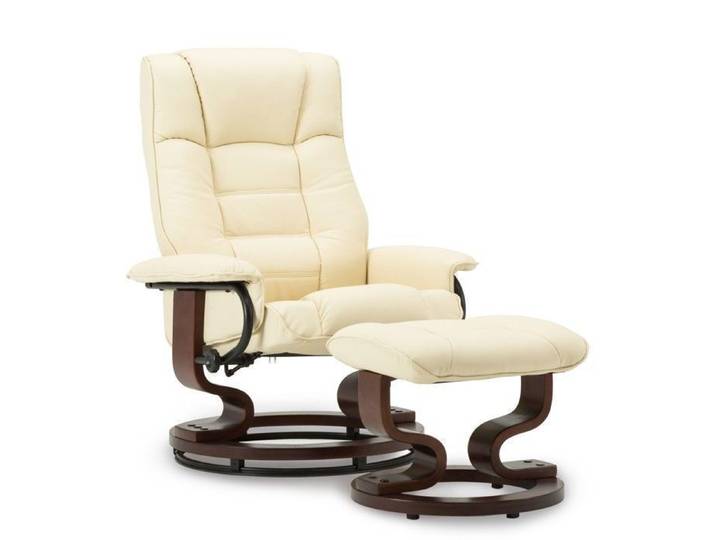 M MCombo Fauteuil relax avec pouf 9019- Fauteuil TV pivotant à 360°-Blanc-Simili Cuir