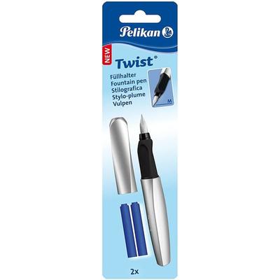 Pelikan Füller Twist, Feder M, Silver, universell für Rechts- und Linkshänder