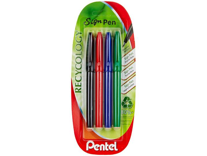 4 Pentel Faserschreiber Sign Pen S520, schwarz, rot, blau, grün