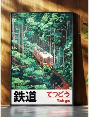 Uplift Essentials Retro Japanese Landscape Canvas Print Asian Railway Wall Art Poster No Frame 11.81 In X 15.75 In
