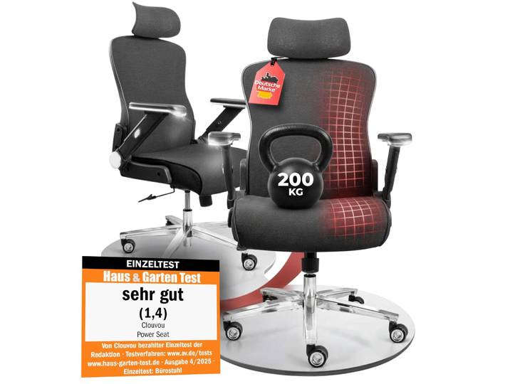 CLOUVOU PowerSeat Bürostuhl Ergonomisch Schreibtischstuhl Höhenverstellbar, 5D-Armlehne, 3D-Kopfstütze, bis 200kg Belastung [Nr.1 in Stabilität]