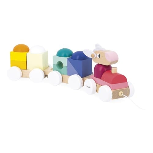Janod Houten Trein met Schaap - Educatief 2-in-1 Speelgoed voor Peuters